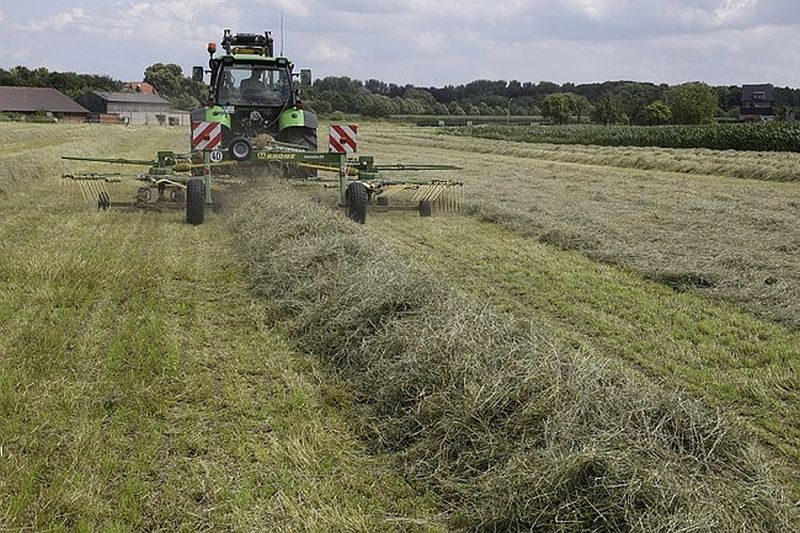 Traktor whrend der Ernte, beim Mhen